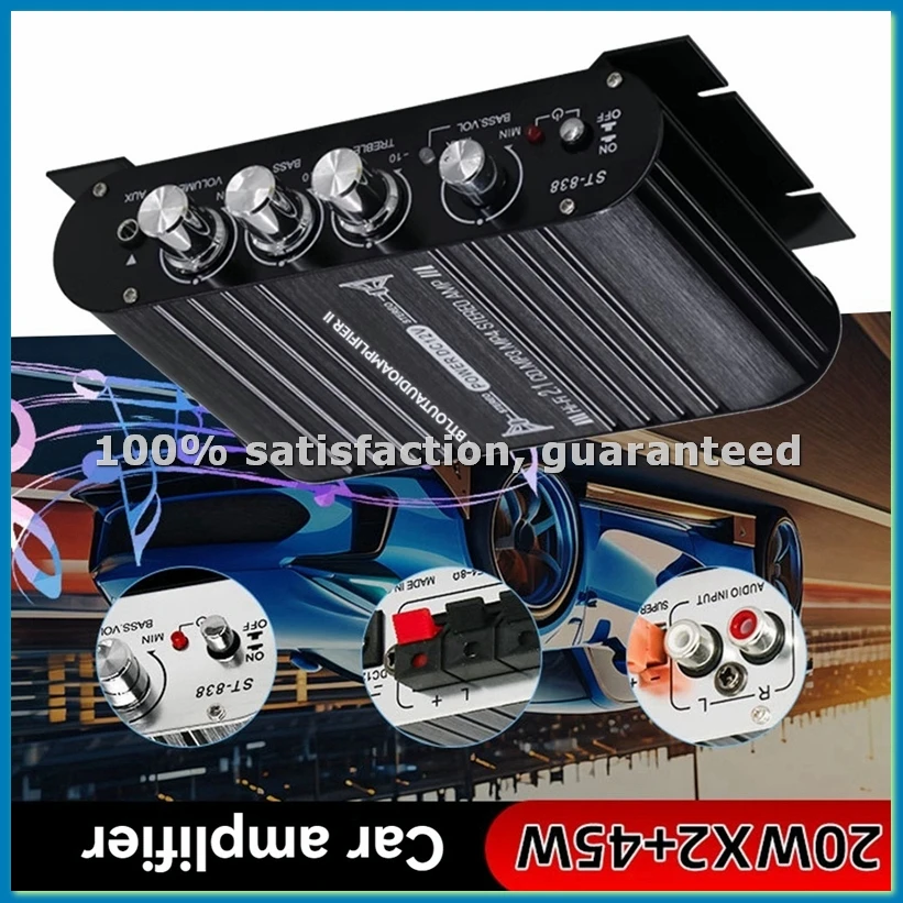 -838 Mini HiFi 2.1 Channel Stereo Bass Sound Amp Bass and Treble Adjustment Audio Amplifier Car Home Amp US Plug-A51M