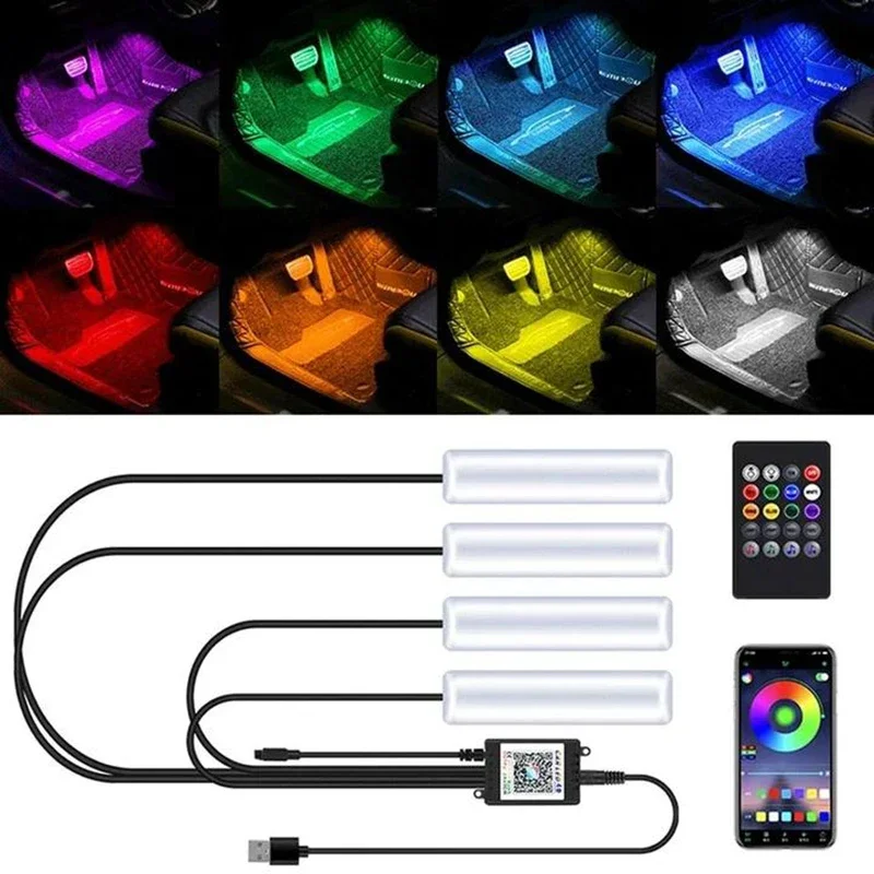 Ambiento Led para pie de coche con encendedor de cigarrillos USB, retroiluminación, aplicación de Control de música, luces de ambiente decorativas interiores para coche RGB