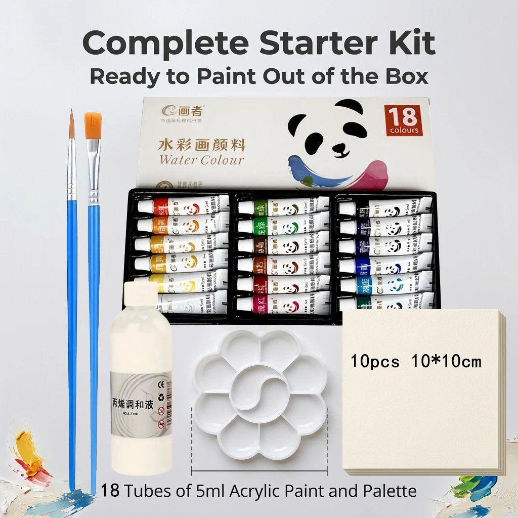 12/18/24 Color Watercolor Paints + Palette + 10 Sheets of Watercolor Paper + 2 Oil Brushes + Acrylic Blending Liquid