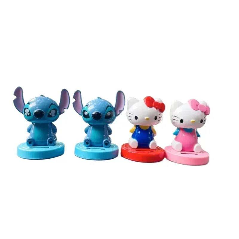 MINISO HelloKitty Car Solar Shaking Head Ornaments Cartoon Disney Mickey Minnie Stitch Navy Duck Couple Car Cute Decorations