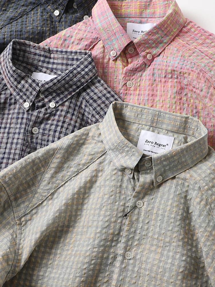 

Men's Casual Long Sve irt Lightweight Loose Bubble Cloth Color Woven Patterned Spring Season Regular Thin Cool Sens...