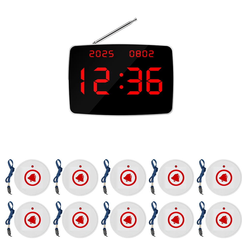 1 Display Monitor 10 Customer Call Button Wireless Calling System Transmitter Pager for Cafe Restaurant Service Bell Buzzer