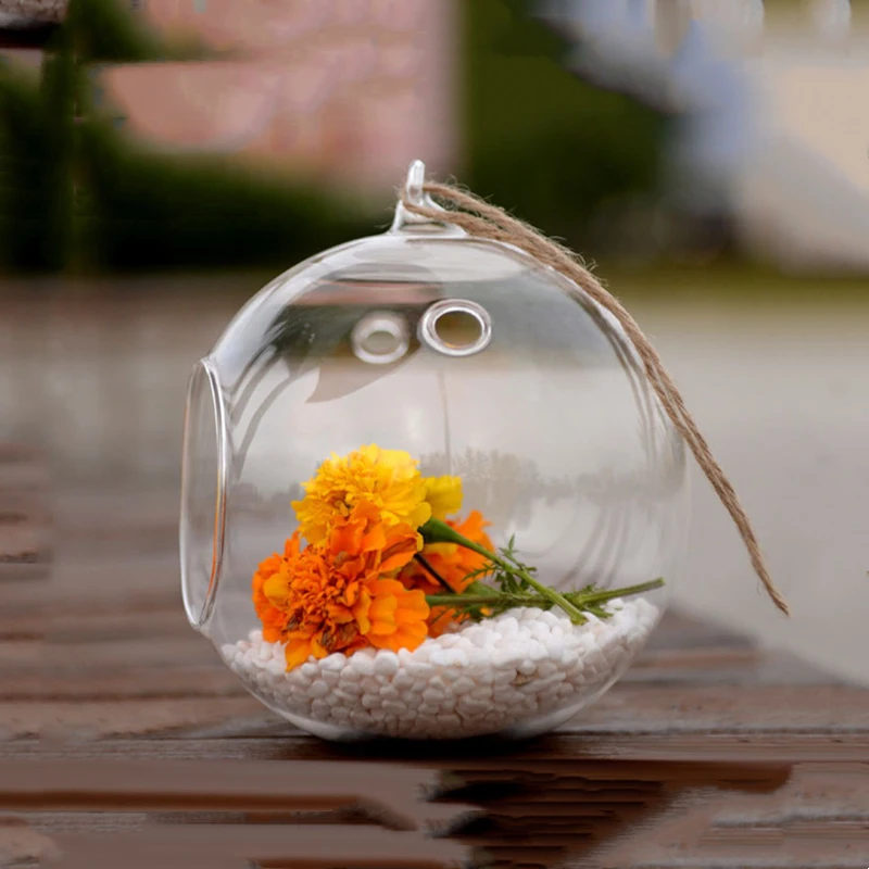 Free Shipping 8pcs/pack Diameter=8cm 10cm One Open Two Small Holes Glass Terrarium Wedding Decoration DIY Hydroponic Container