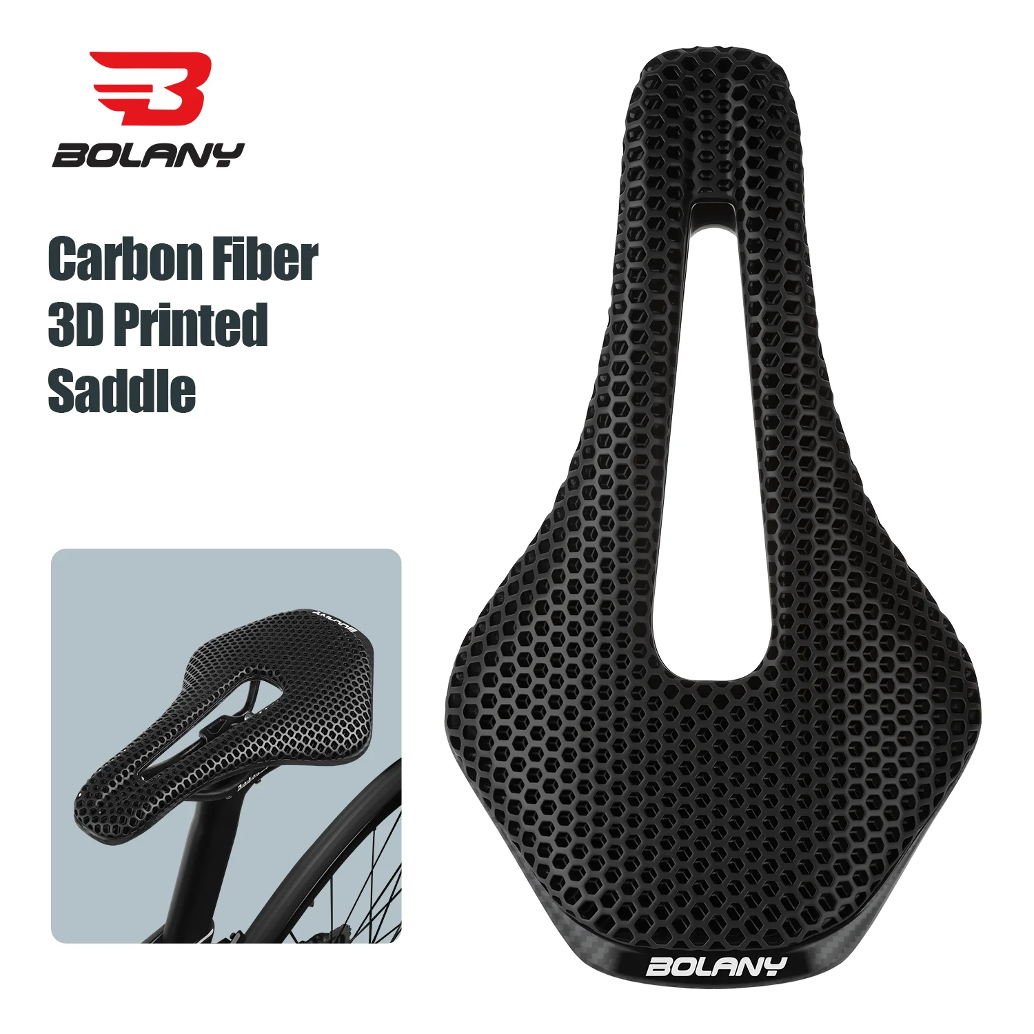 BOLANY Bicycle Carbon Fiber Saddle Lightweight Hollow Seat 3D Printed Bike Seat Cushion Bicycle Parts for Mountain/Road Bikes