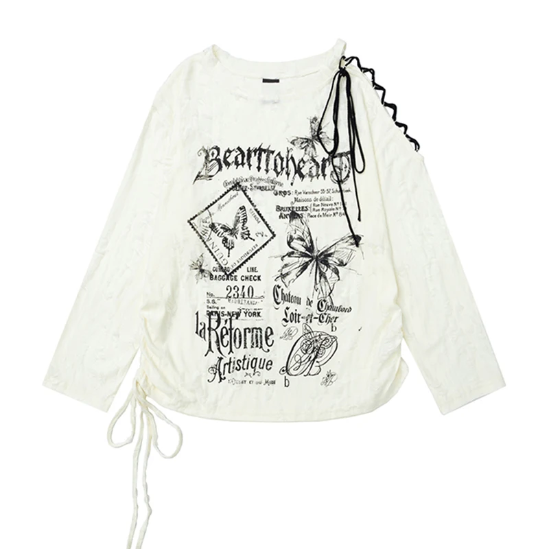2025 Autumn Women Dark Academia Gothic Harajuku Top 2000s Aesthetic Long Sleeve T-Shirt Loose Casual Tees Gyaru Japanese Y2k