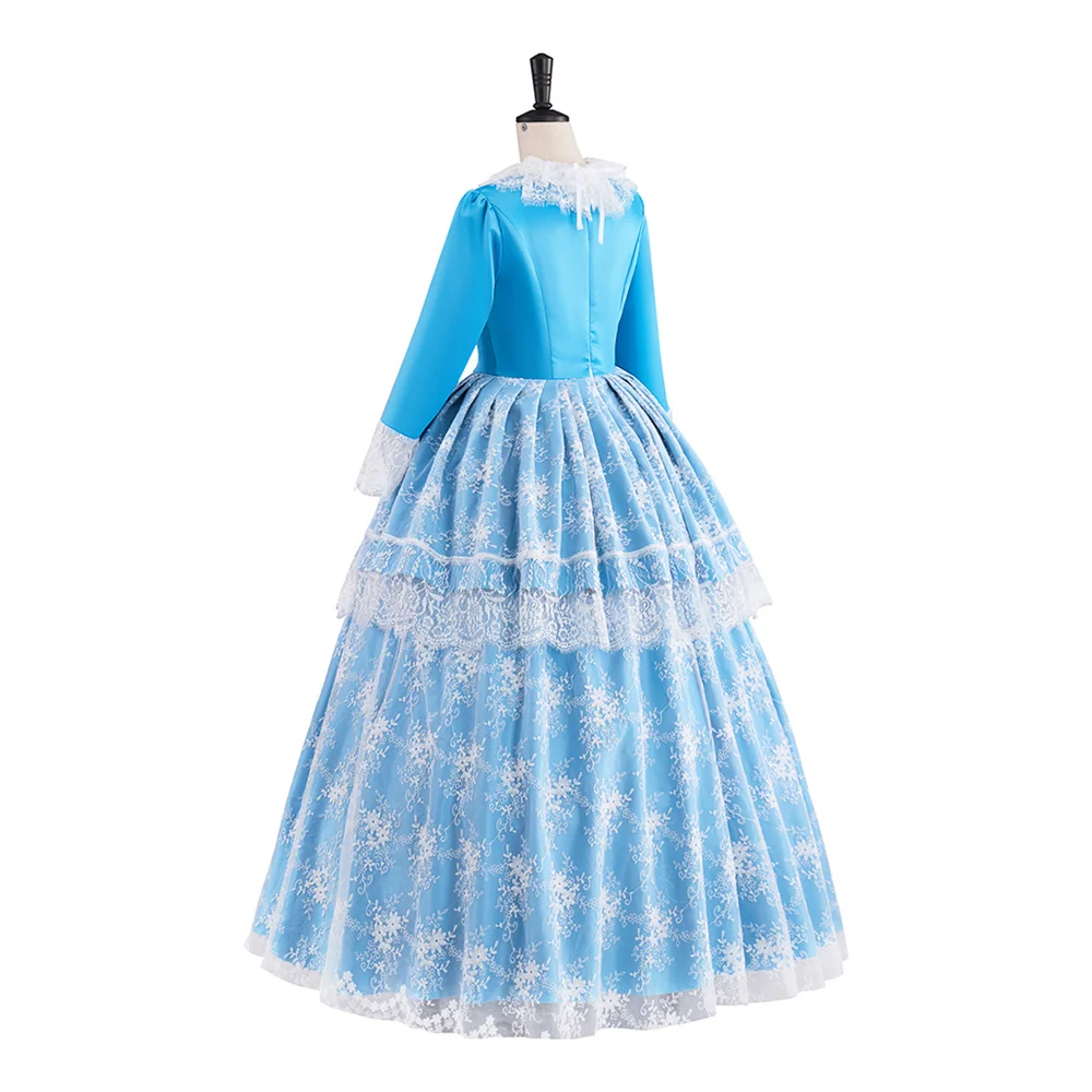 역사적인 중세 블루 빈티지 빅토리아 웨딩 드레스 로코코 마리 앙투아네트 로얄 코트 공주 볼 가운