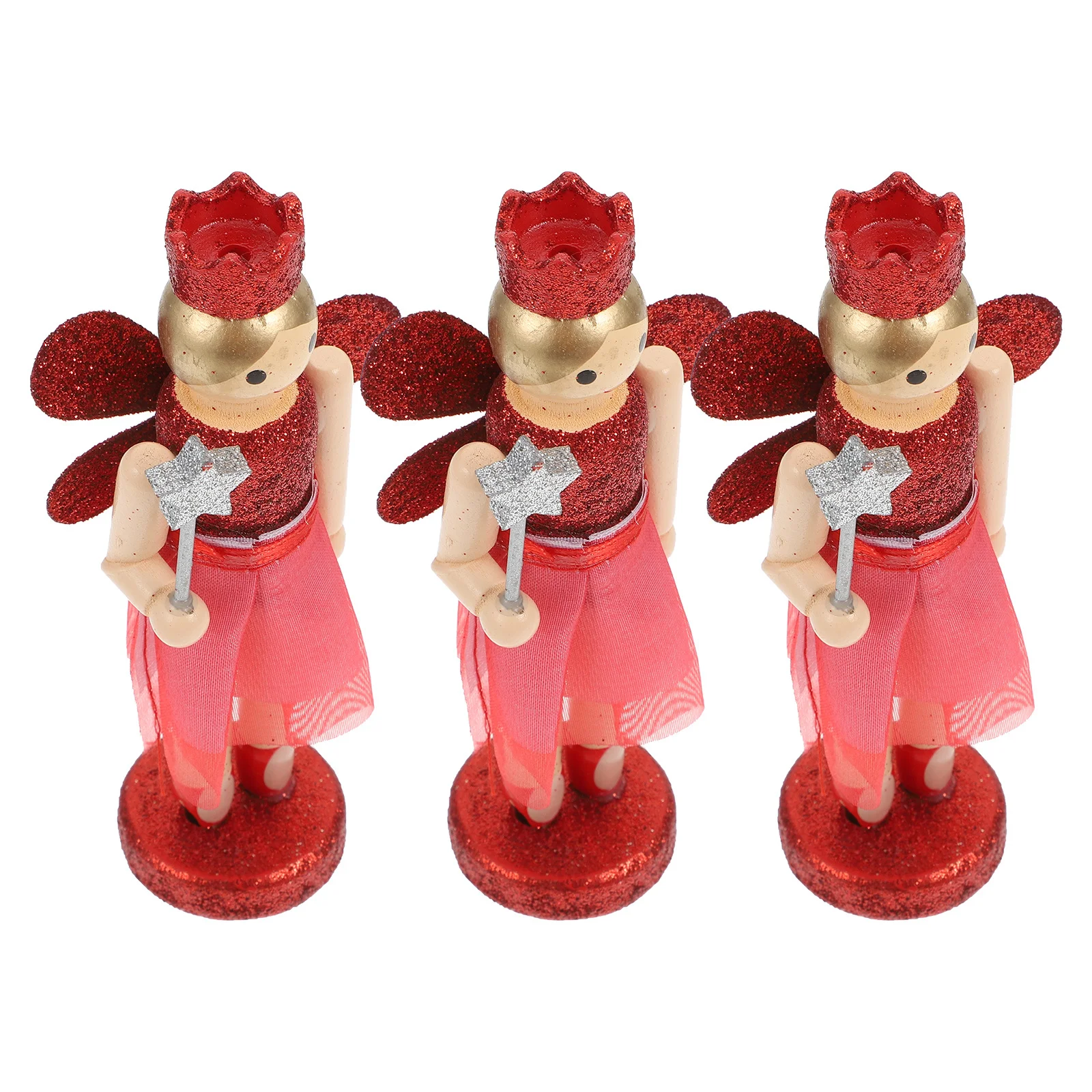 

3Pcs Wooden Nutcracker Decor Angel Puppet Crafts Holiday Home Decoration Walnut Walnut Crafts Wood Decor
