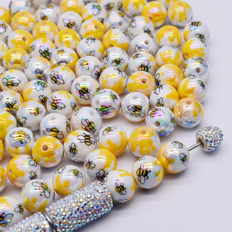 10pcs 16mm Acrylic Beads Cartoon Honeybee Loose Spacer Beads For Jewelry Making Bracelet Necklace Handmade Craft