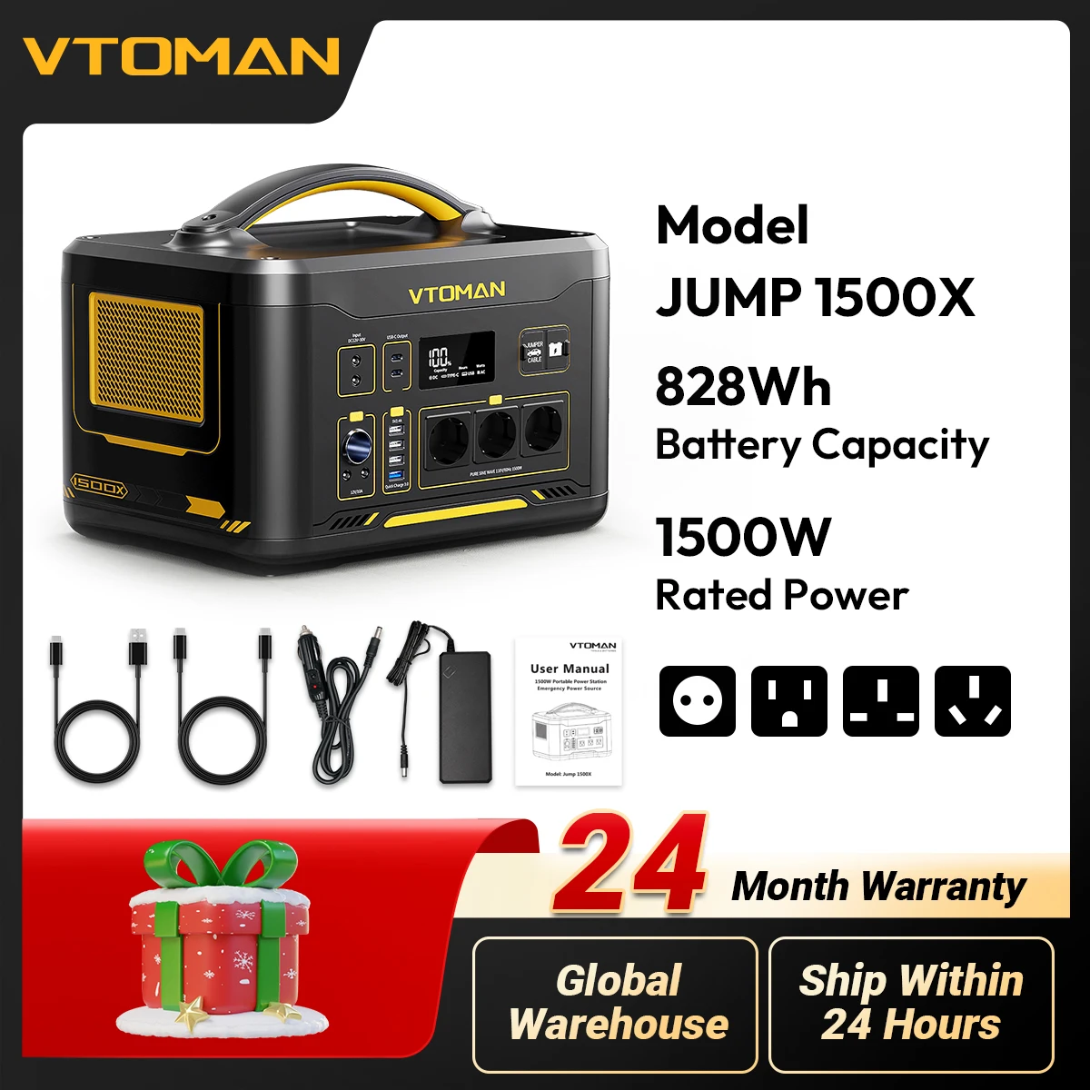 VTOMAN JUMP1500X 828Wh Portable Power Station 1500W Lifepo4 Battery Solar Generator for Outdoor Camping RV Home Emergency