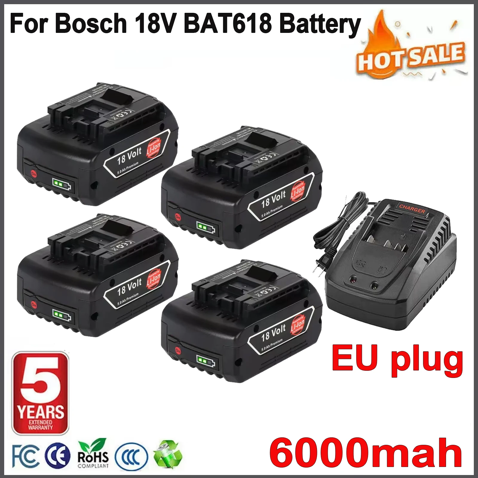 Batteria di ricambio Bonacell 6000mAh per trapano elettrico BOSCH 18V, batteria 18650 BAT609 BAT610 18V GBA18V GSR18V BAT618 BAT619