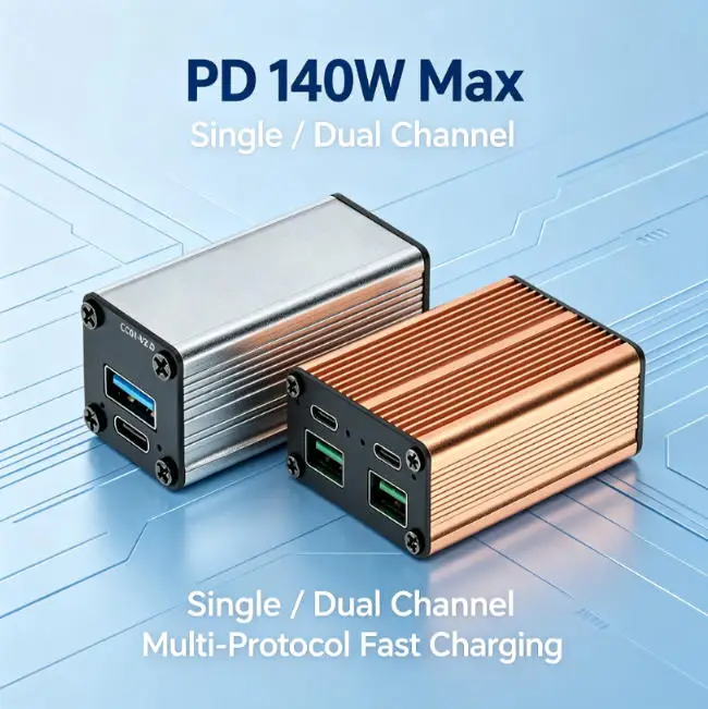 140W Dual‑Port Fast, Multi‑Protocol High‑Speed Power Adapter Compatible With Multiple Electronic Devices
