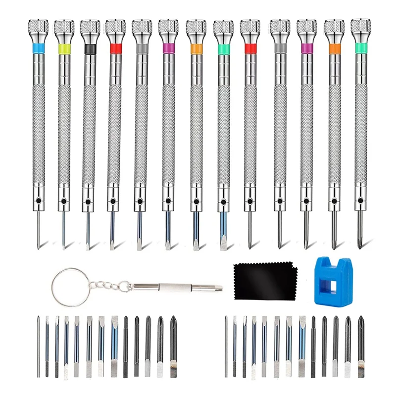 

13 Pieces Watch Screwdriver Set-Jewelers Screwdriver Set -with 26 Extra Pieces of Screwdriver Bits Tools for Watchmakers