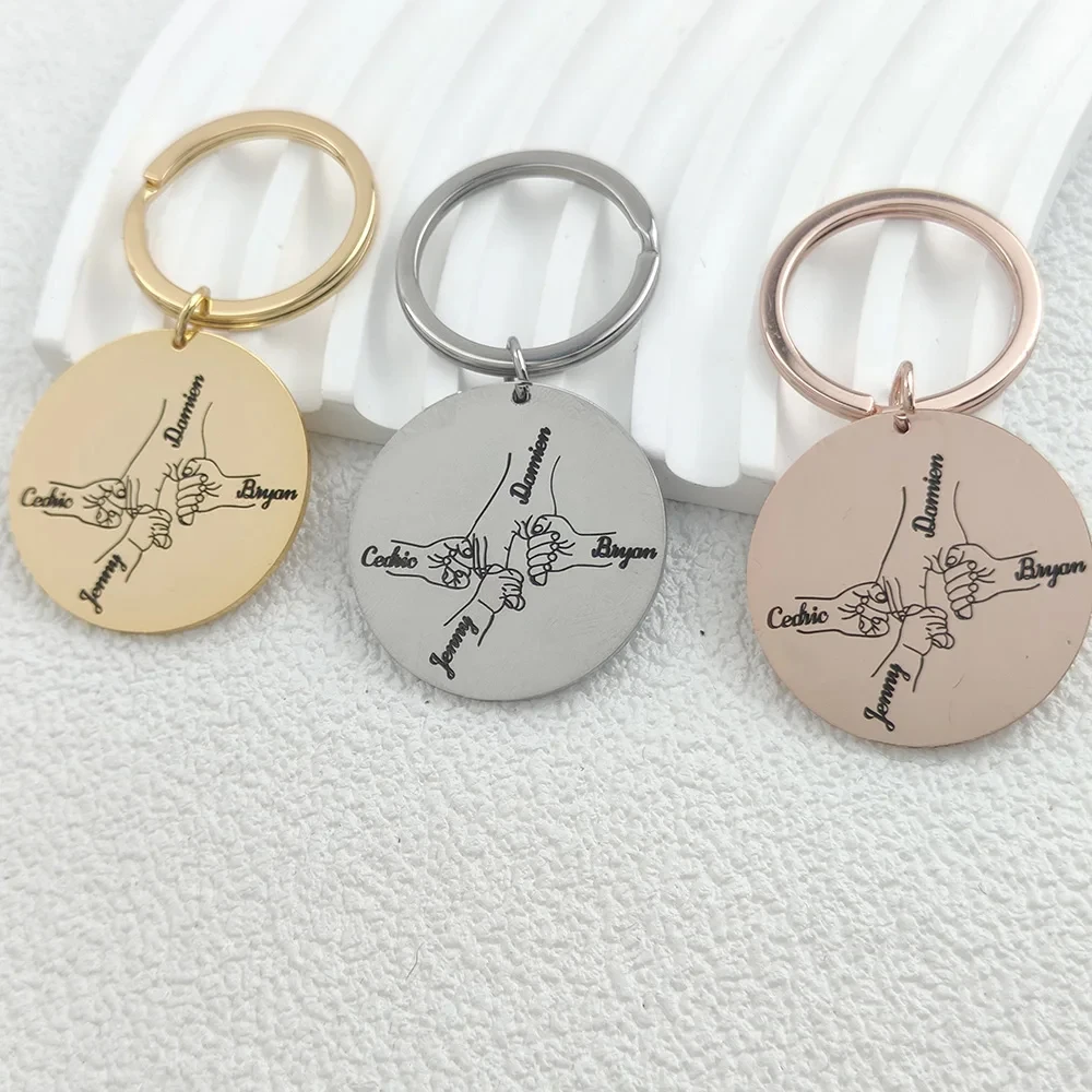 

Customized Engraved Kids Grabs Papa Hand Name Car Key Chain Pendant Personalized Stainless Steel Father's Day Keychain Gifts Men