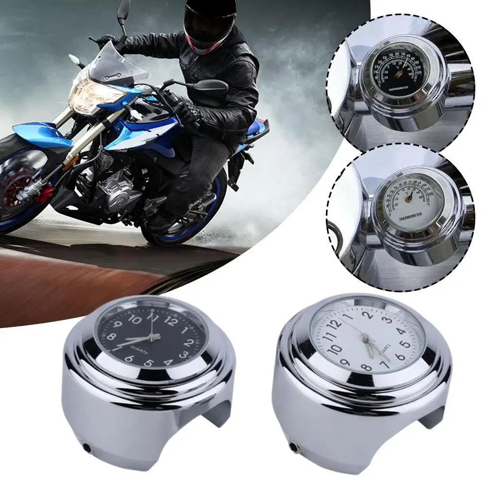 

Motorcycle Handlebar Clock Thermometer Dustproof Quartz Watch Accessories Gauge Temp Handlebar Mount K0V2