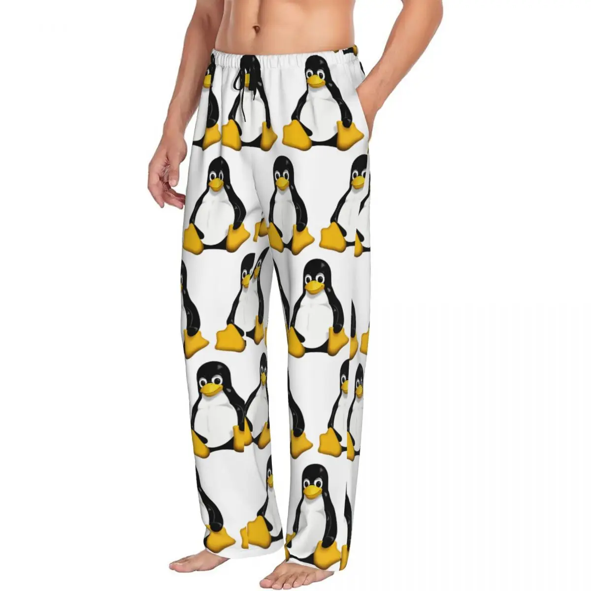 Custom Linux Logo Pajama Pants Men Sleepwear Sleep Lounge Bottoms with Pockets