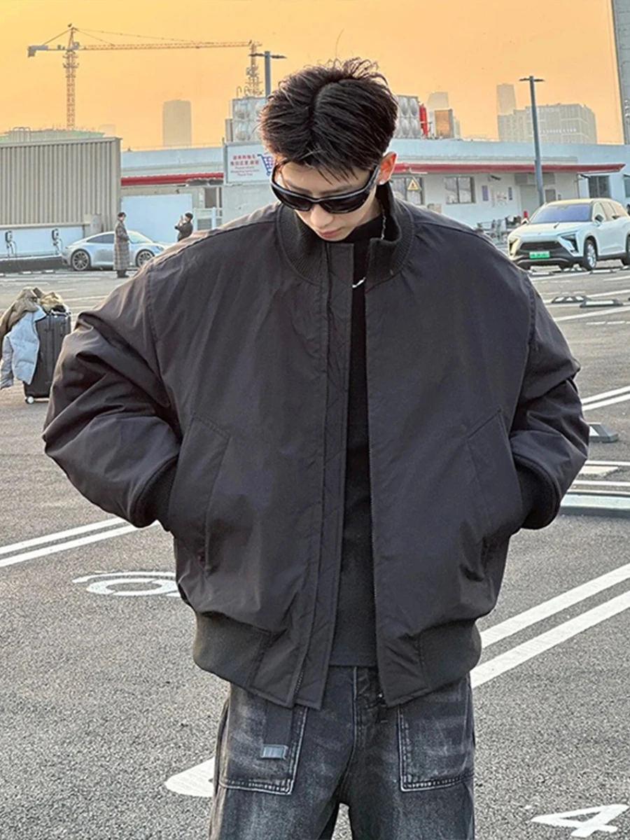 

American Sle Thiened Cotton Pilot Jaet Men's Winter Warm Stand Collar Baseball Sle Outerwear Youth Casual Faion