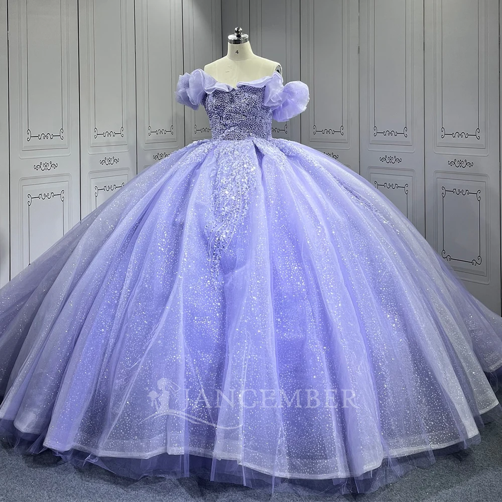 

Винтажные платья Quinceanera с круглым вырезом и короткими рукавами, блестящие кружевные бусины из органзы на шнуровке сзади, Vestidos 15 De Anos по индивидуальному заказу