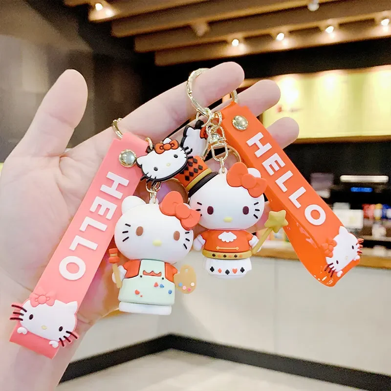 Silicone Doll Cat Keychain Cute Cartoon Drip Glue Key Ring Car Bag Pendant Key Chains Hello Kitty Anime Women Kids Kids Child