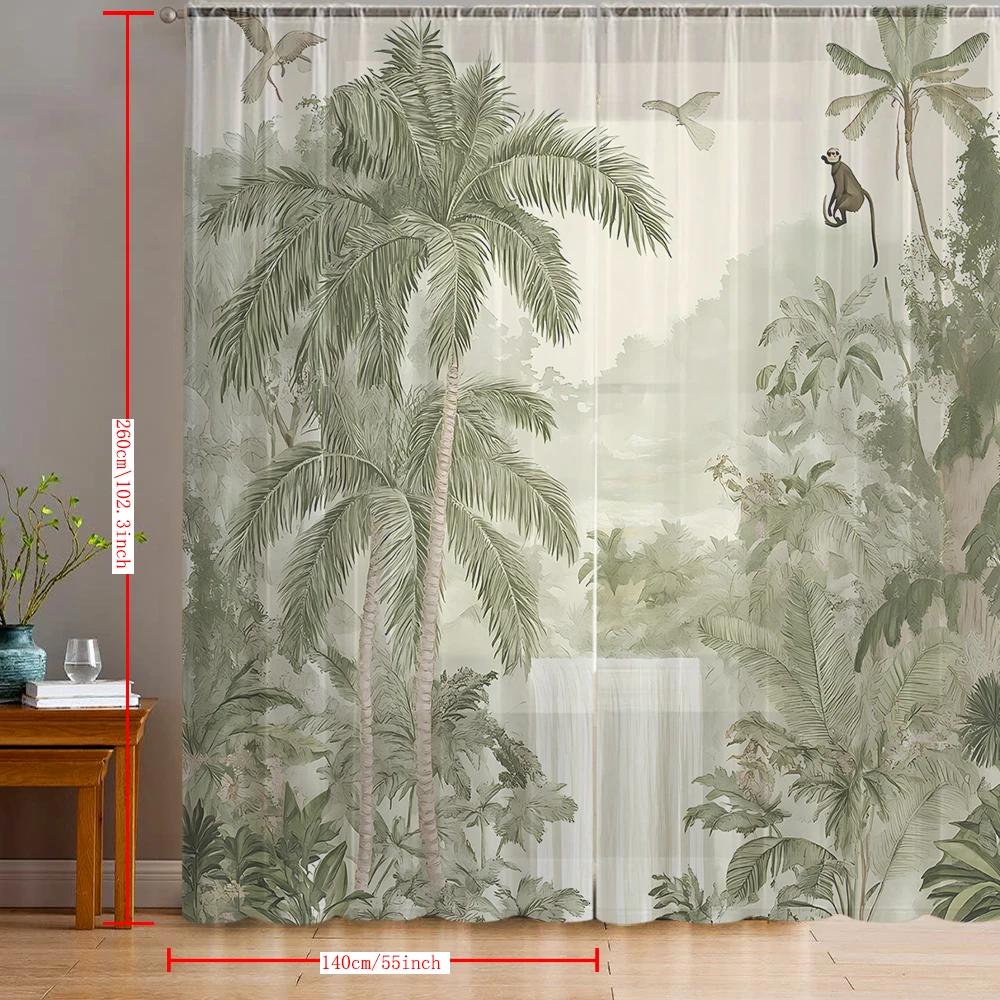 2PCS Home decoration printed window screens, green forest, with pole bags, suitable for kitchens, cafes, and living rooms
