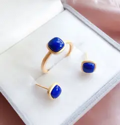 New silver inlaid classic square natural Lapis Earrings creative elegant unique light luxury gilt charm women's jewelry
