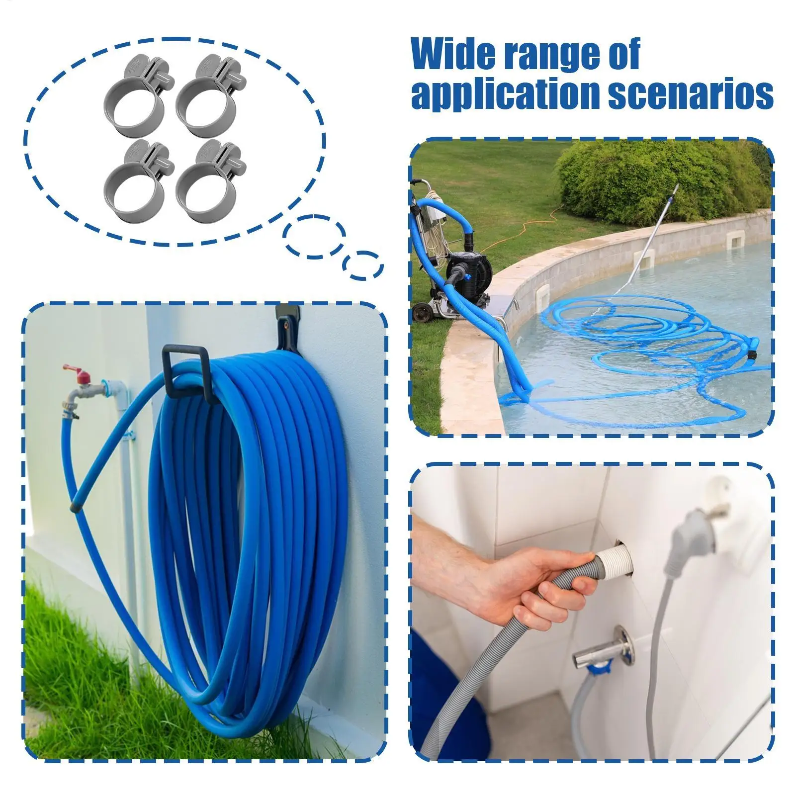 4Pcs Aboves Ground Swimming Pool Replacement Thumb Clip Adjustable Hose Clamp Set For Pool and Diving Rustproof ﻿