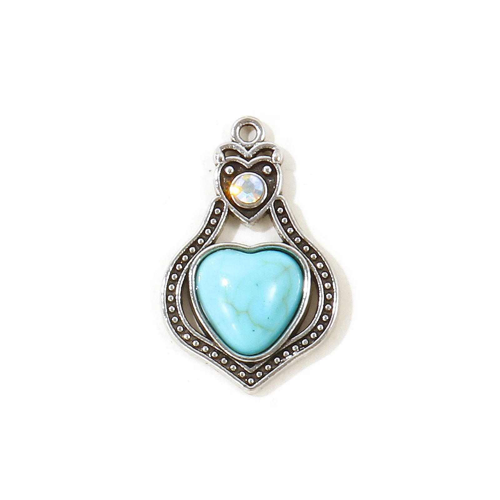 10 Stück Vintage Bohemia Anhänger Antiksilberfarben Grün Blau Imitation Türkis Feder Blumen Charms DIY Halskette Schmuck – Detail 2