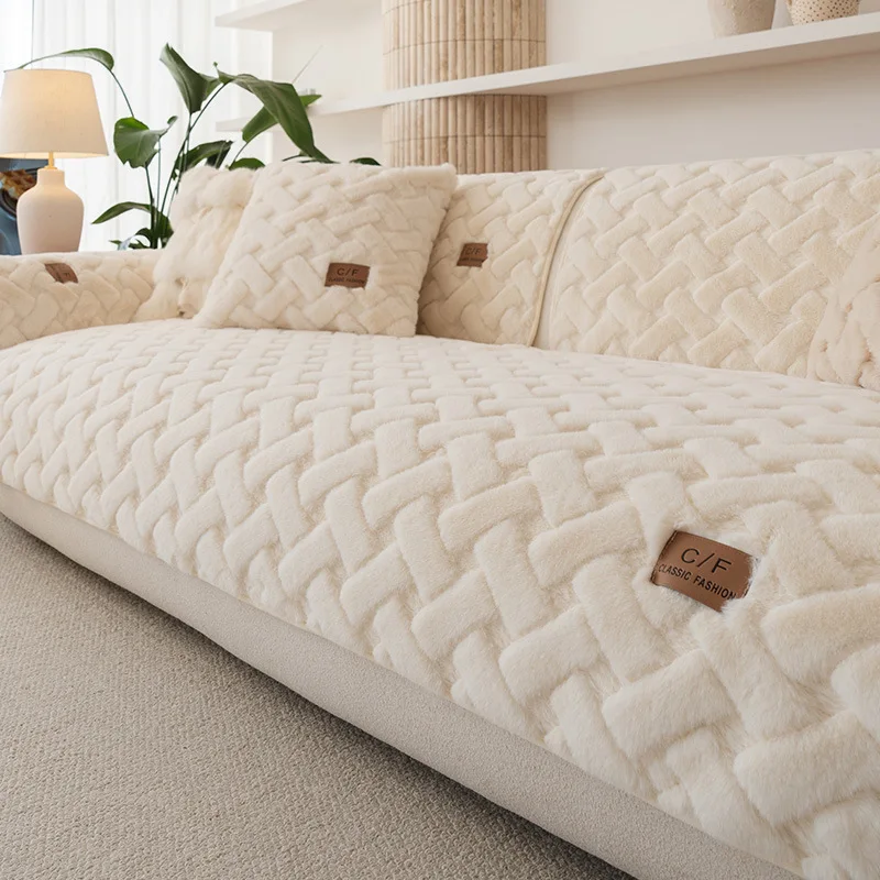 Winter Fluffy Sofa Cover Imitation Rabbit Plush Non-Slip Couch Cushion for Living Room Soft Universal Sofa Cover Towel blanket