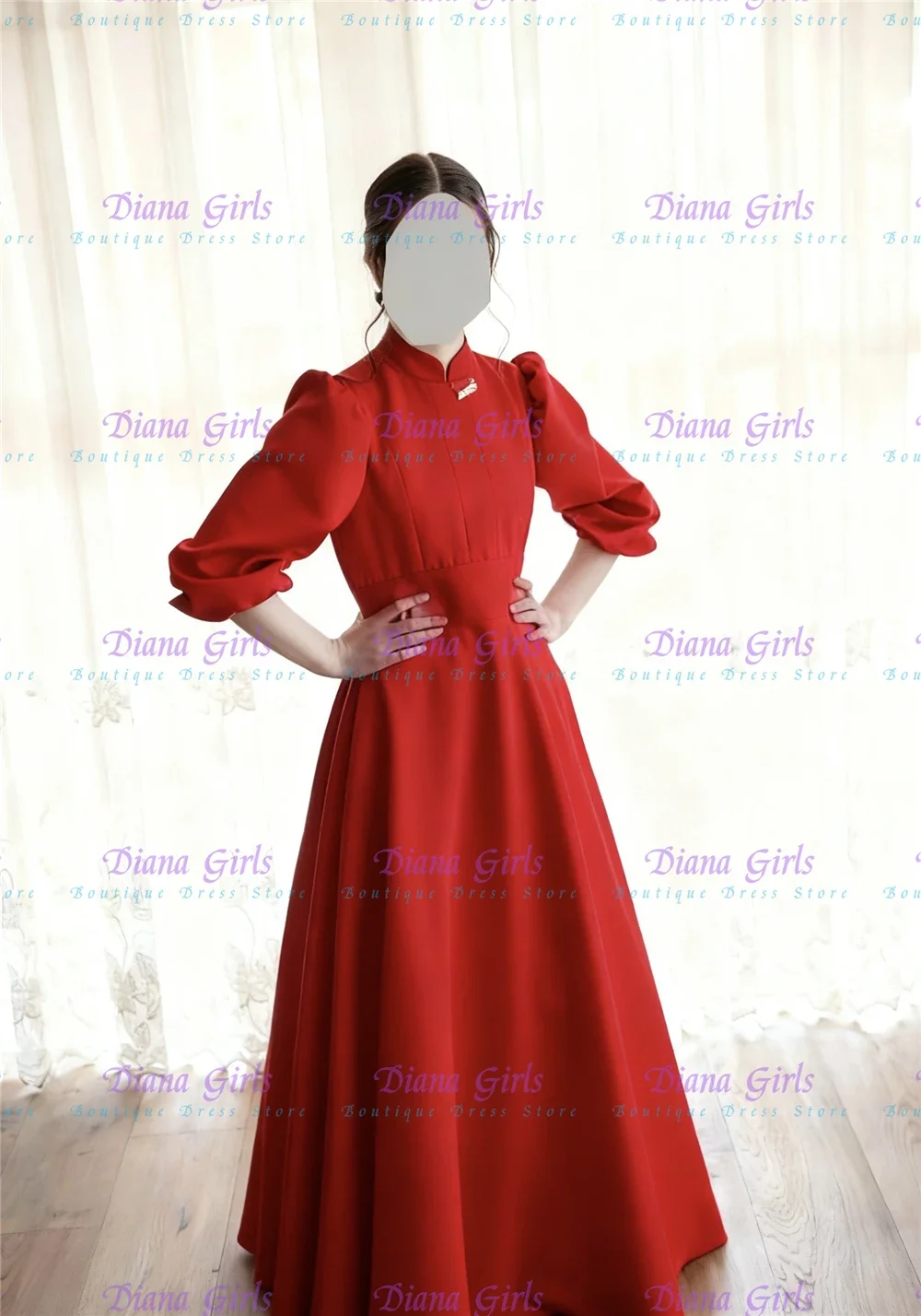

Elegant First Communion Red Satin A-Line Flower Girl Dress for Wedding Little Baby Girl Kids Birthday Party Evening Gowns