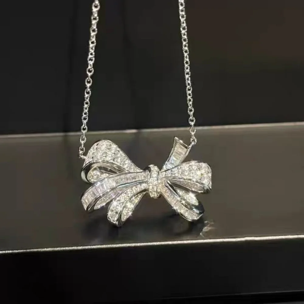 

925 Sterling Silver Plated Classic Butterfly Knot Necklace Elegant Jewelry Accessory