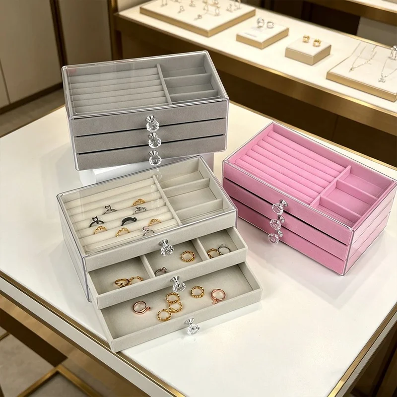 3-Layer Plastic Acrylic Jewelry Box, Desktop Jewelry Storage Display Organizer Holder for Rings Earrings Necklaces