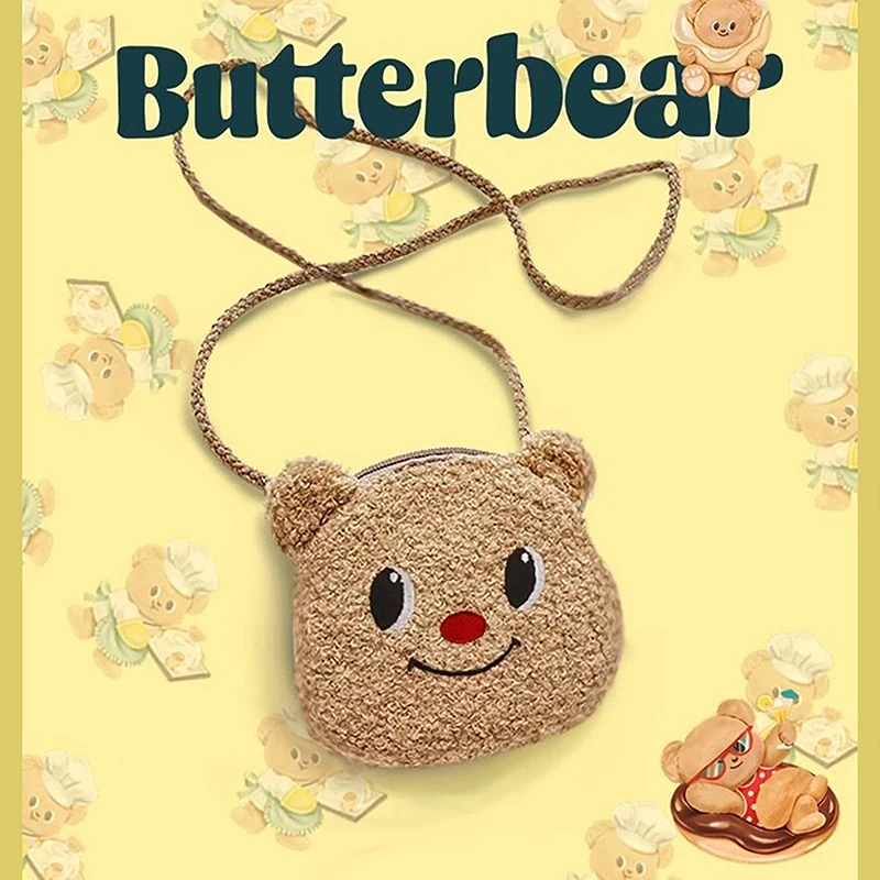 Cartoon Butter Bear Plush Crossbody Bag Shoulder Bags Soft Cute Animal Coin Purse Messenger Bag For Girl Gifts