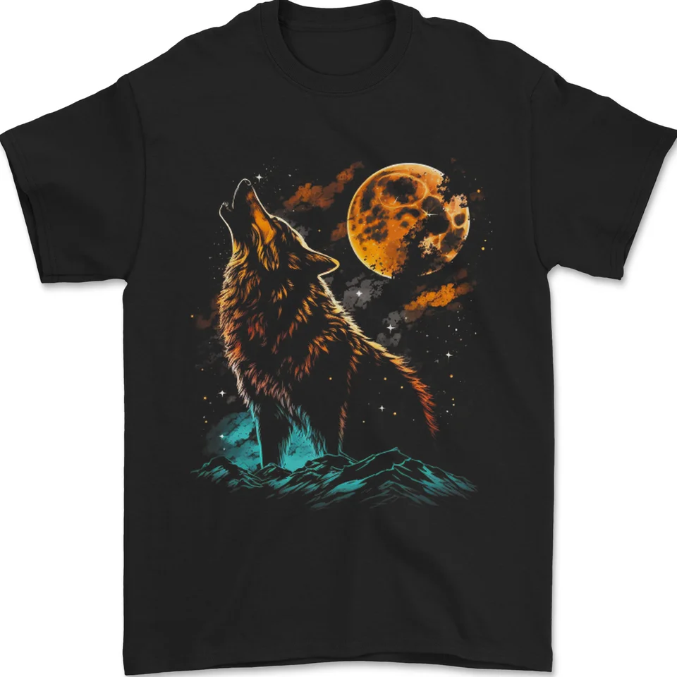 A Wolf Howling With the Moon at Night Mens T-Shirt