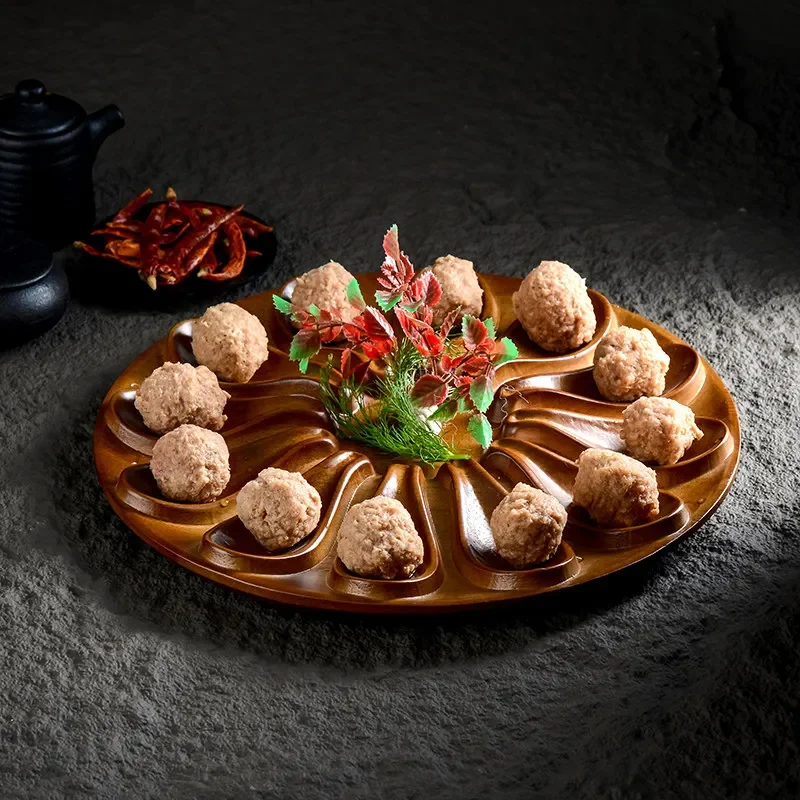 Round Walnut-flavored Dessert Plate, Restaurant Snack Plate, Sushi Plate, Molecular Cuisine Wooden Characteristic Tableware