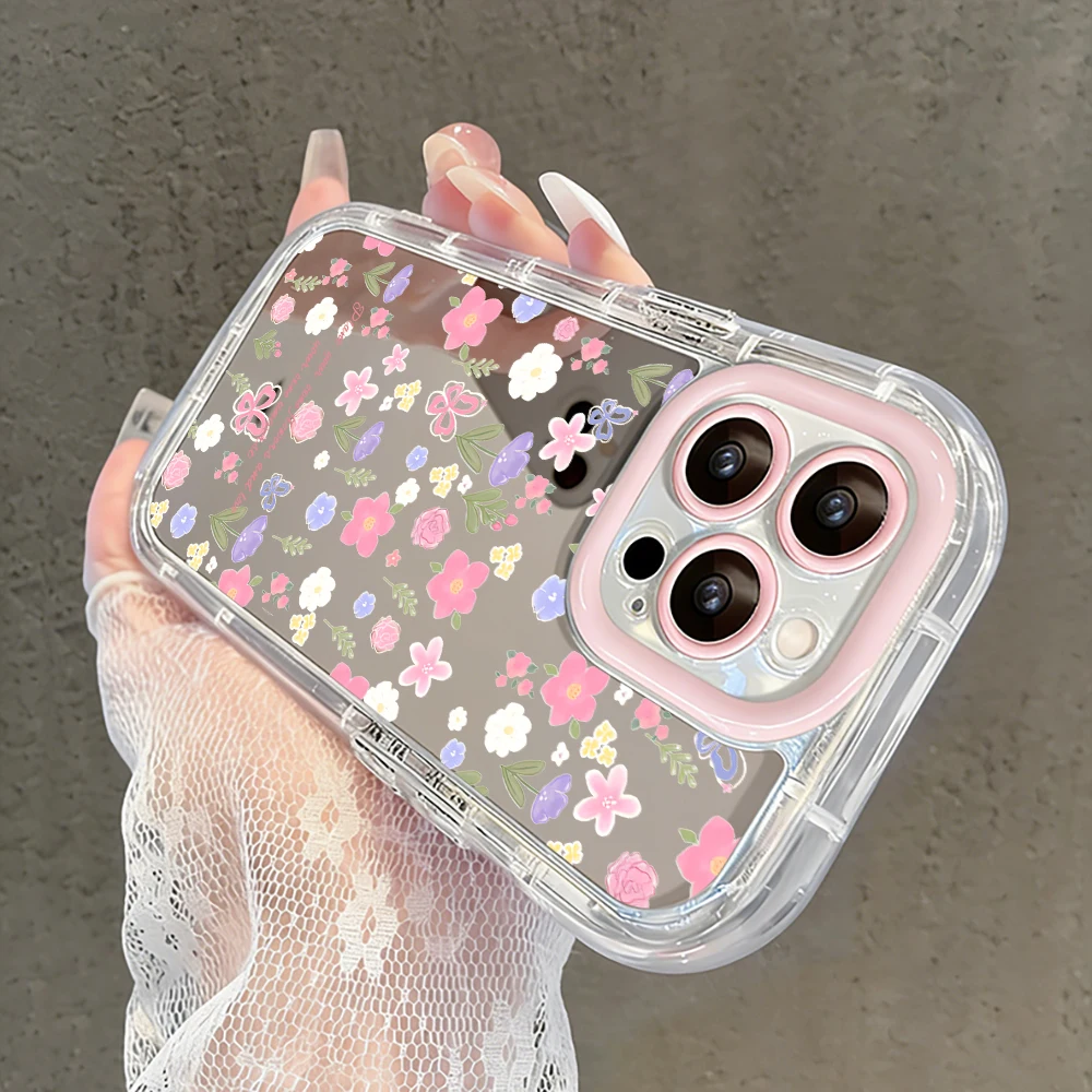 Niedliche Wildblumen- und Unkraut-Motiv Air Cushion Spiegel Handyhülle für iPhone 17 15 14 16 Pro Max 13 12 11 Pro XR XS 7 8 Plus 17Air Girl Cover – Detail 19