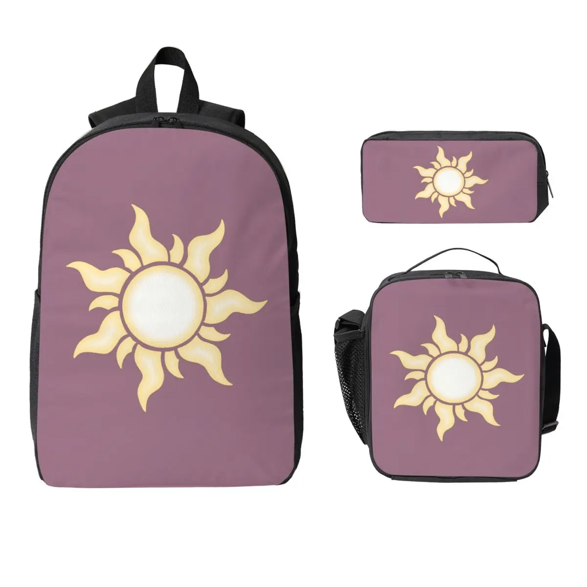 Rapunzel Sun กระเป๋าเป้สะพายหลังนักเรียนชายหญิง BookBag กระเป๋านักเรียนแล็ปท็อปไหล่กระเป๋า 3 PS ถุงอาหารกลางวันฉนวนดินสอกรณี