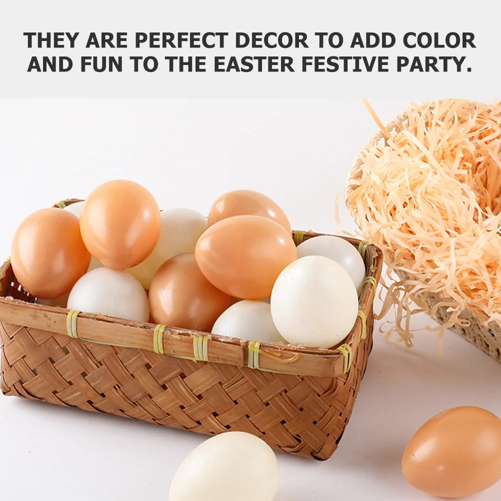 

16pcs Simulated Egg Decoration Artificial Hen Large Fake Decorative White Chicken Coop Plastic Colorful Easter Props DIY Toys