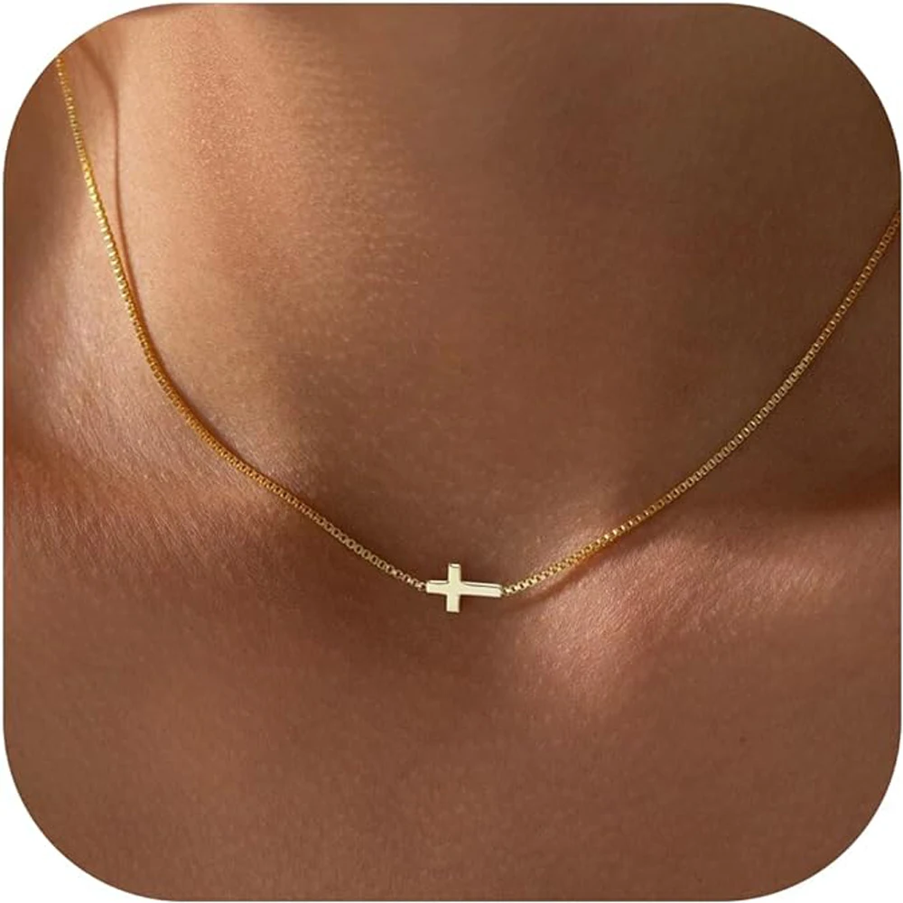 18K pozłacane naszyjniki z krzyżem ze stali nierdzewnej delikatny naszyjnik z krzyżem małe minimalistyczne krzyżowe Choker naszyjniki dla kobiet prezenty