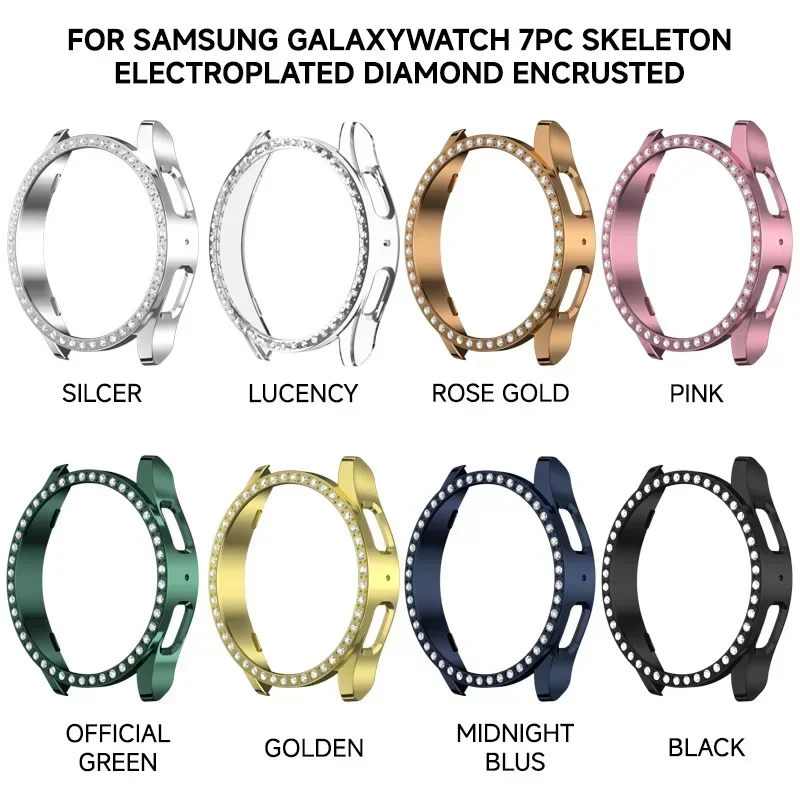 Diamond Case for Samsung Galaxy Watch 6 5 4 40mm 44mm Protective Case PC single row encrusted shiny cover bumper no glass