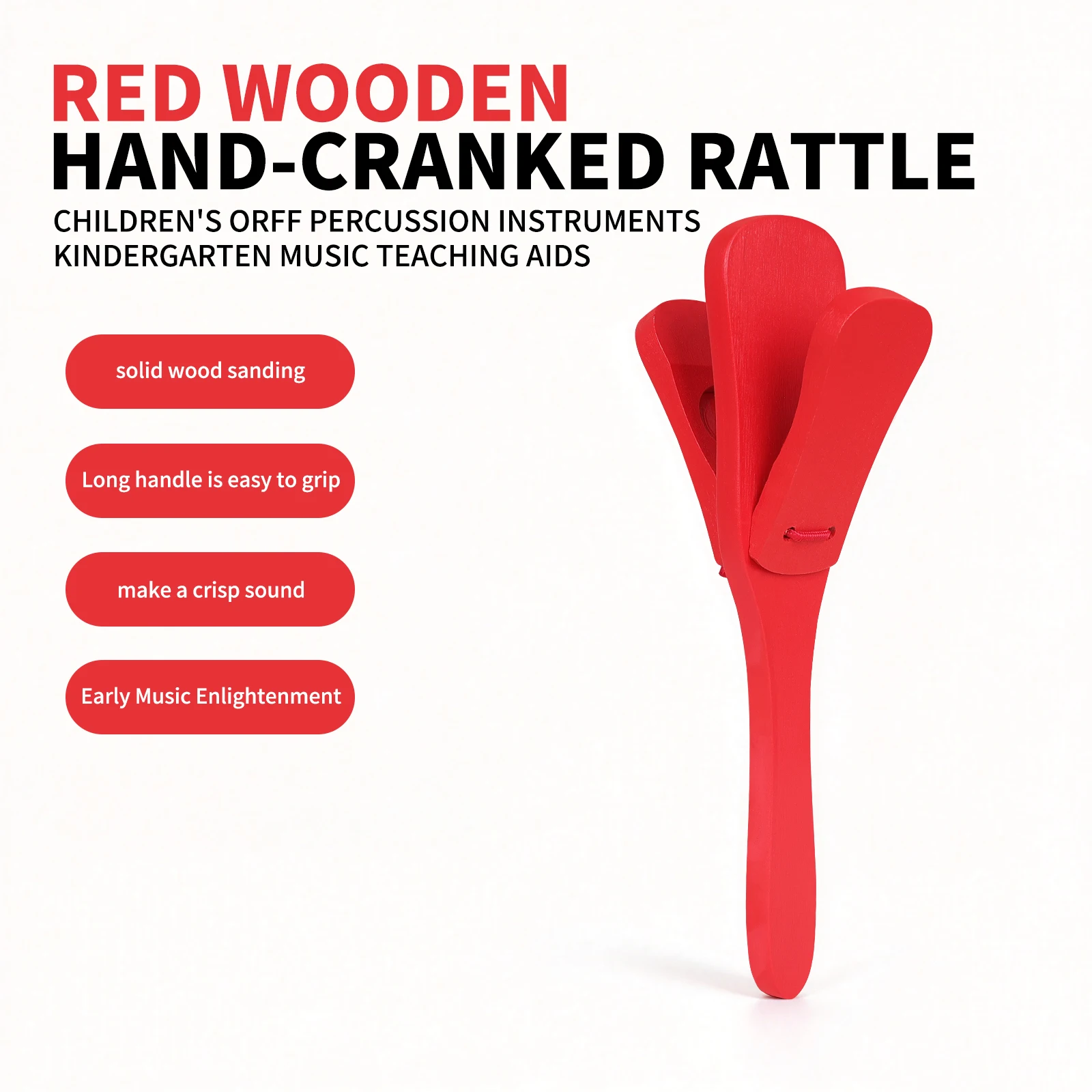 IRIN Wooden Hand Operated Castanets Orff Toy Percussion Instrument Suitable for children's music enlightenment Red Castanets