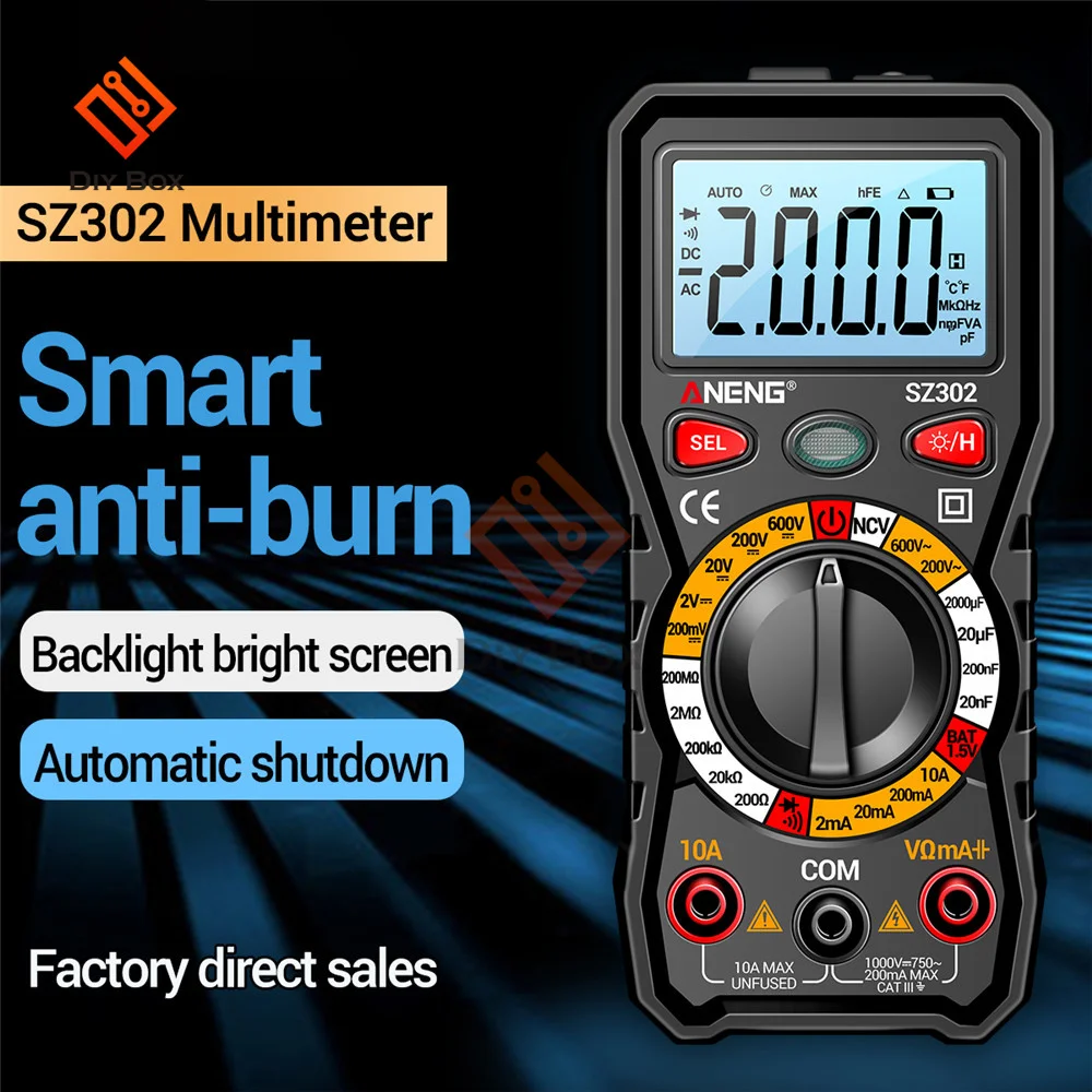 SZ301 SZ302 Digital Multimeter Professional Multimetro Auto Voltmeter AC DC 220V Resistance Voltage Capacitor Diode NCV Tester