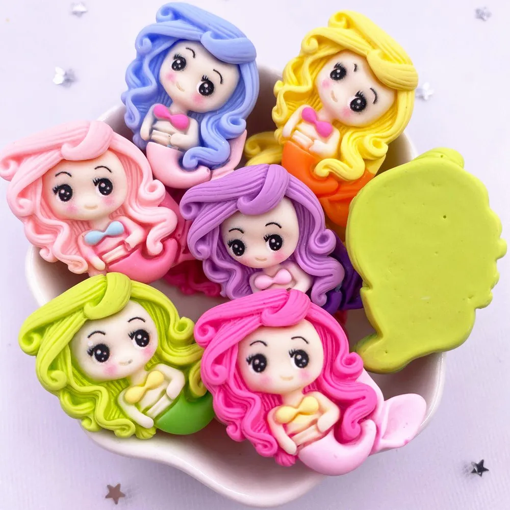 Painted Resin Kawaii Colorful Mermaid Princess Girl Flatback Stone Figurine 10PCS Scrapbook DIY Home Decor Crafts Accessories