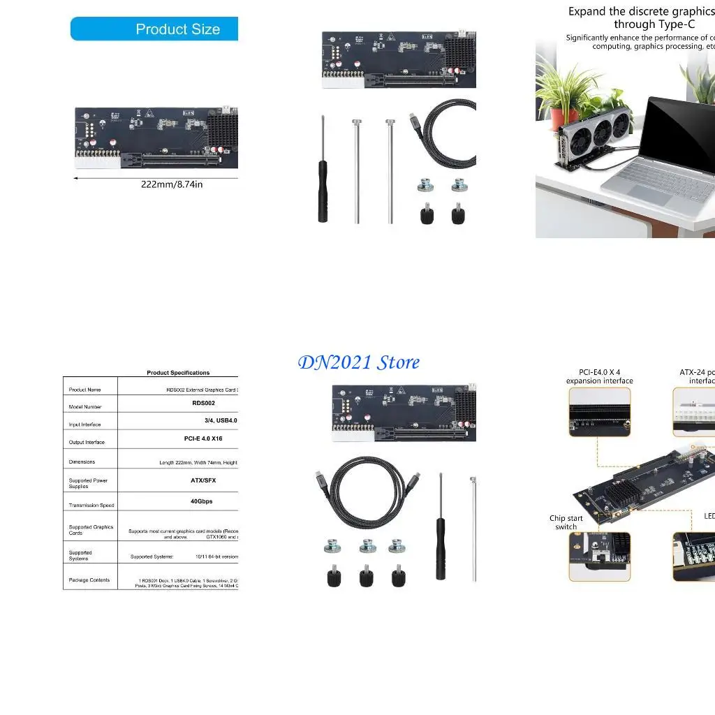 

F3KE Efficient USB4.0 Type C External GPU Dock 40Gbps Supports RTX3060 & GTX1060 Reverse Charging Power