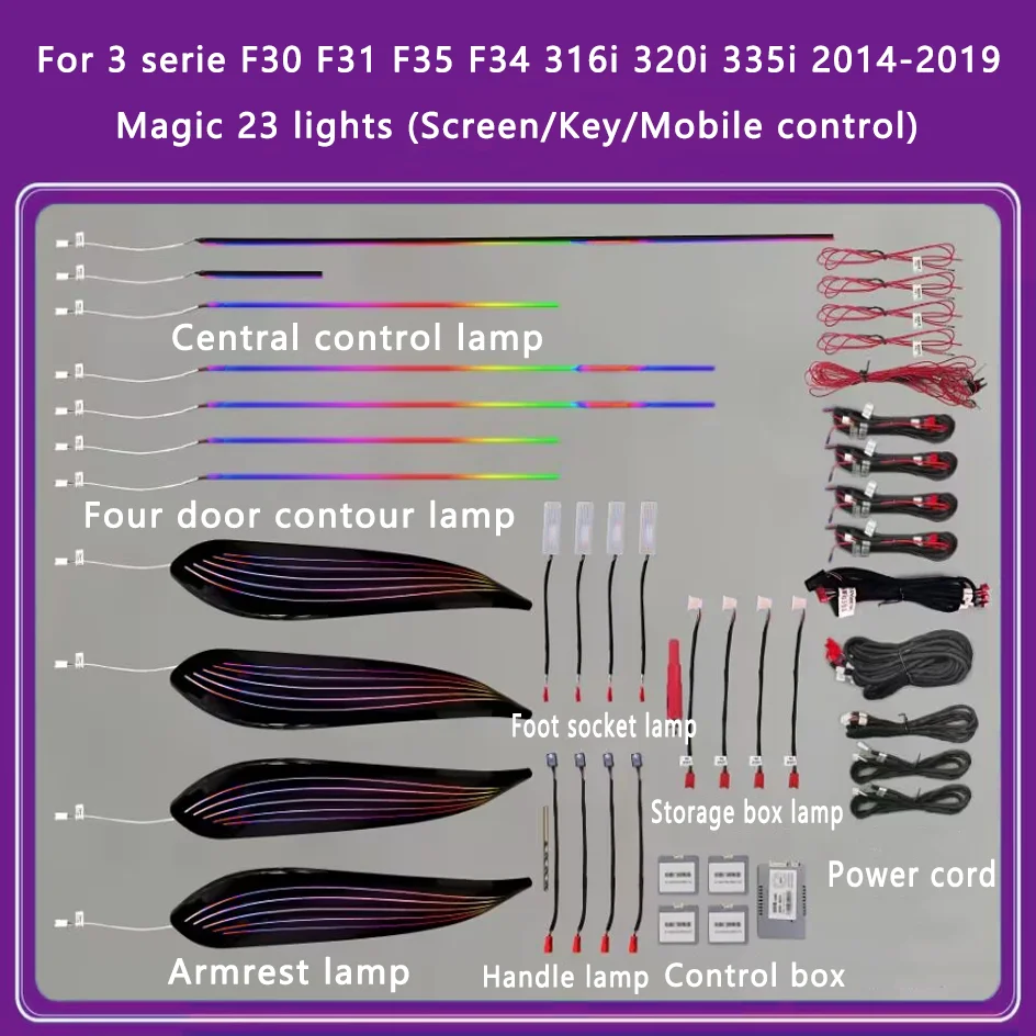 Ouchuangbo Umgebungslampe für 3er-Serie F30 F31 F35 F34 F80 316i 320i 335i LED-Innenraum Neon-Stimmungsbeleuchtung Autodekoration 256 Farben 4