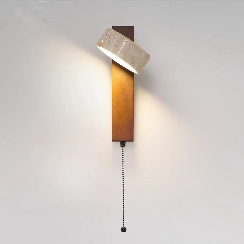 

Bedroom bedside wall lamp with cable switch rotatable French medieval wabi-sabi style solid wood vintage lamp cream style