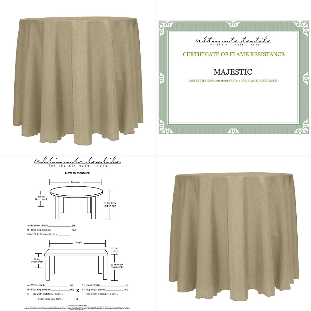 

5 Pack Shantung Majestic 4 ft. Fitted Tablecloth Fits 30 x 48Inch Rectangular Tables, Cafe Khaki