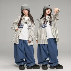 Girls Hip Hop Dance Costumes Casual Striped Shirts Loose Pants Suit Group Jazz Modern Dance Performance Stage Wear Clothes Sets