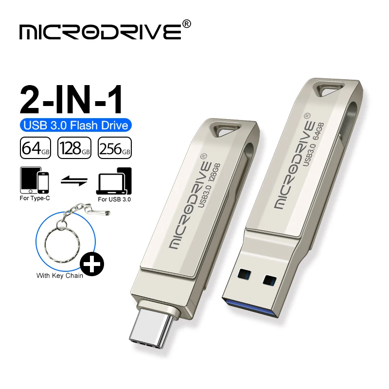 Hot selling type-c Mini 2 IN 1 metal waterproof USB 3.0 flash drive for fast photo transfer Type-c 64GB 128GB 256GB Cle