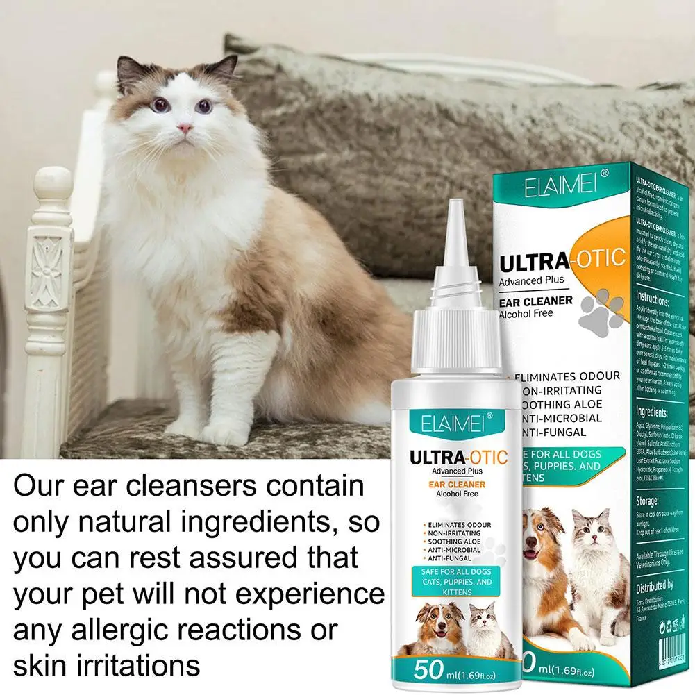 Cat Dog Ear Cleaner Pet Ear Drops Yeast Mites Infectiones Control Odor Removal Relieves Itching Anti Inflammatory Pet Ear Washer