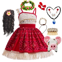Girl Moana Dress Princess Costume Summer Fancy Vaiana 2 18M-8Y Fairy Children's Vintage Print Cartoon Party Clothing