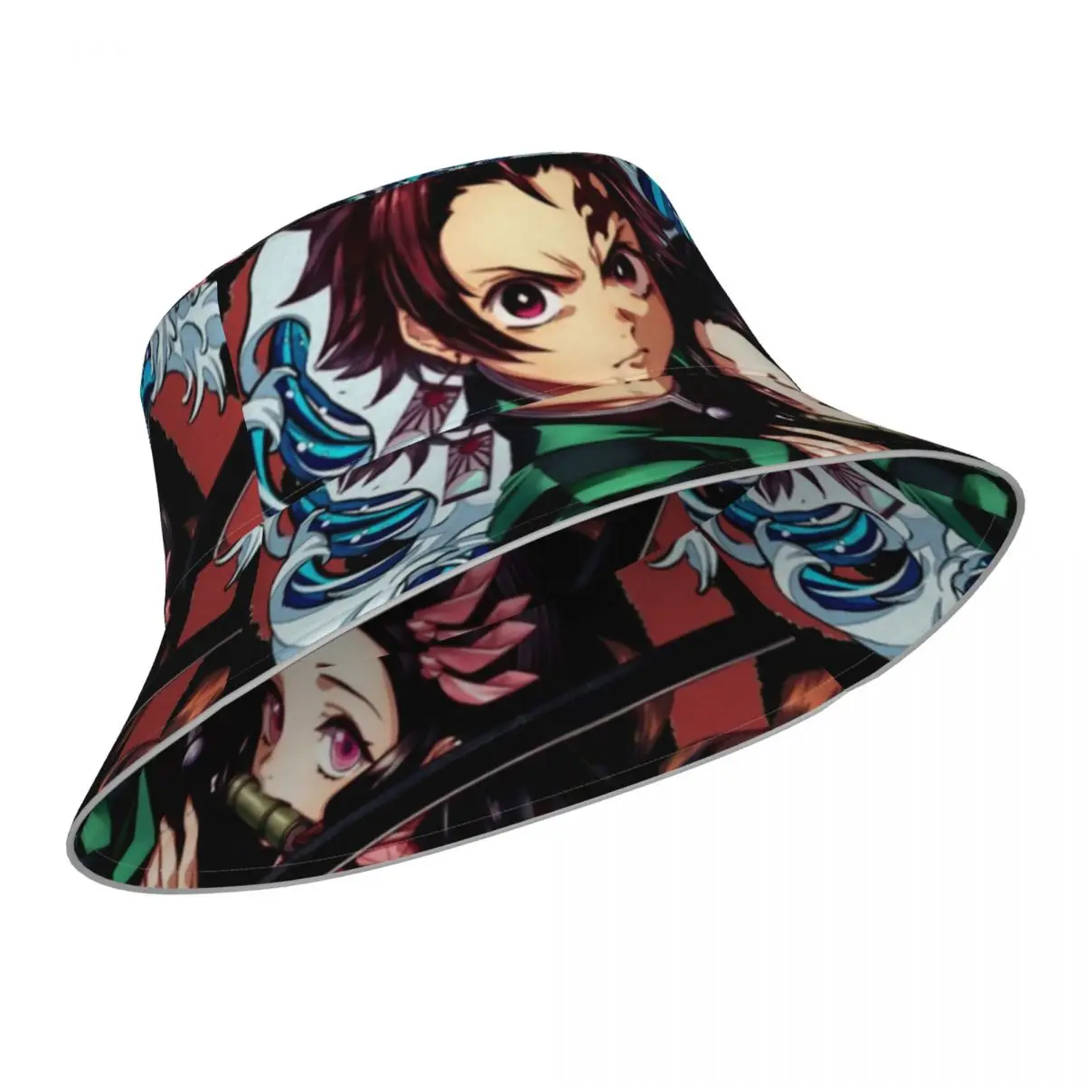 Tanjiro Nezuko Demon Slayer Bucket Hat Kimetsu no Yaiba Double-sided Wear Custom Reflective Fisherman Hats Fun Hiking Sun Hat